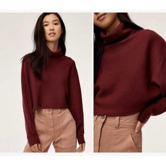 Aritzia Wilfred Free | Naomi merino wool cropped turtleneck sweater in Black - Picture 3 of 10